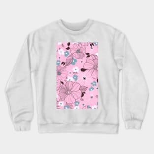 Beautiful drawing flowers leaves Purple Pink Watercolor Seamless Abstract pattern Floral Crewneck Sweatshirt